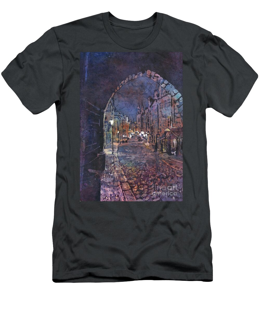 Architectecture T-Shirt featuring the painting Prague Downtown by Ryan Fox