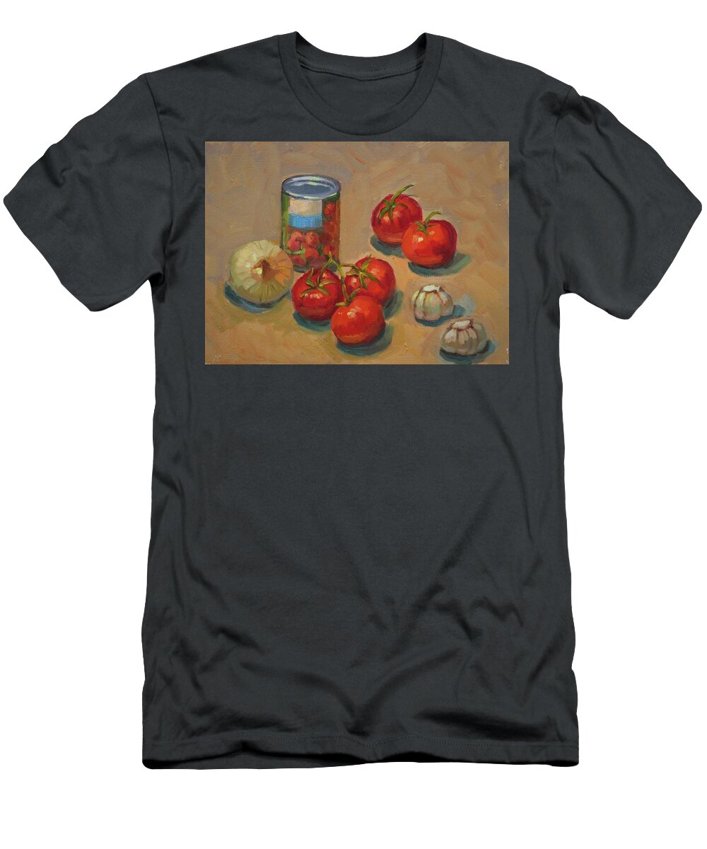 Still Lifes T-Shirt featuring the painting Preparing for Lasagna Dinner by Diane McClary