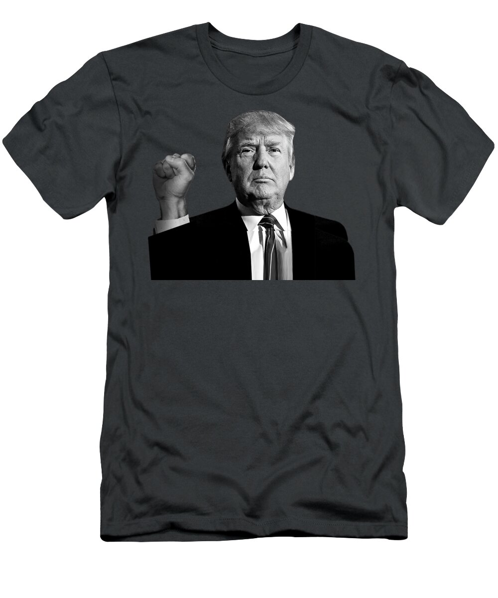 Trump T-Shirt featuring the painting President Donald J Trump Signature Power Fist Tee Tees T-Shirt 2020 BW by Tony Rubino