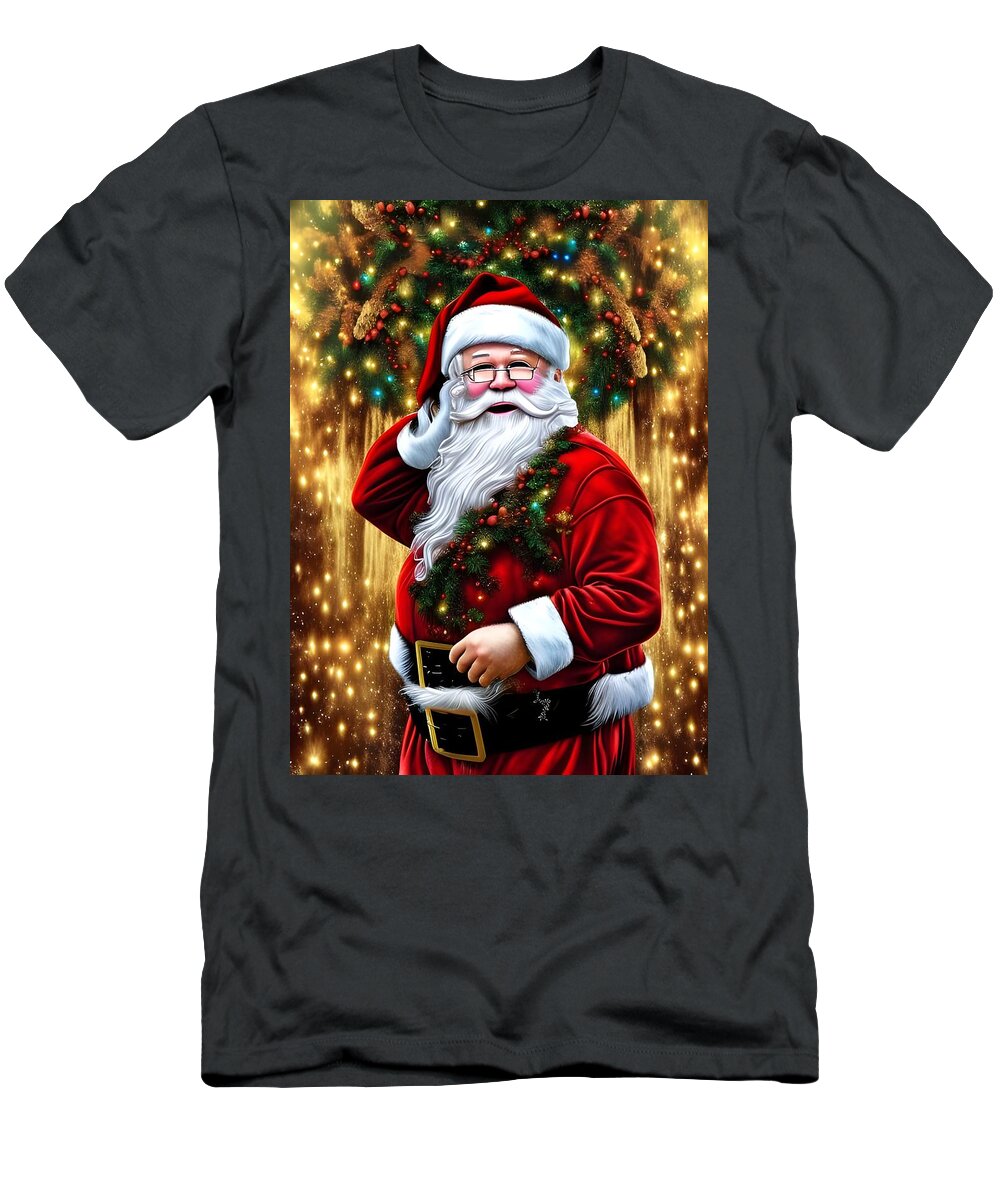 Digital Christmas Sant Claus Red T-Shirt featuring the digital art Primping Santa Claus by Beverly Read