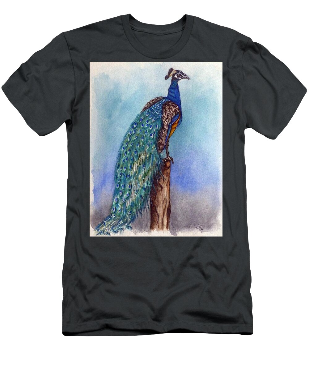 Peacock T-Shirt featuring the painting Proud Peacock by Kelly Mills