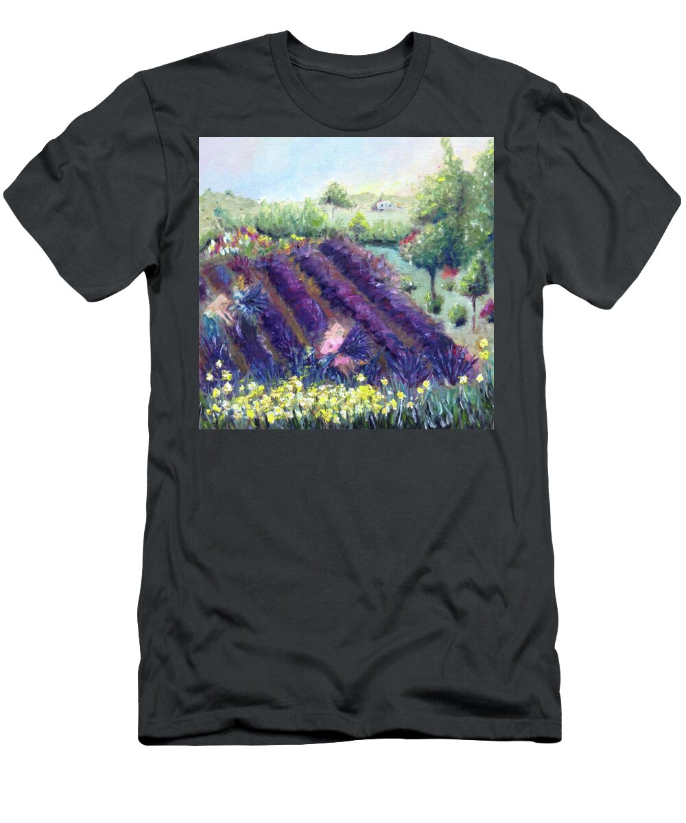 Provence T-Shirt featuring the painting Provence Lavender Farm by Roxy Rich