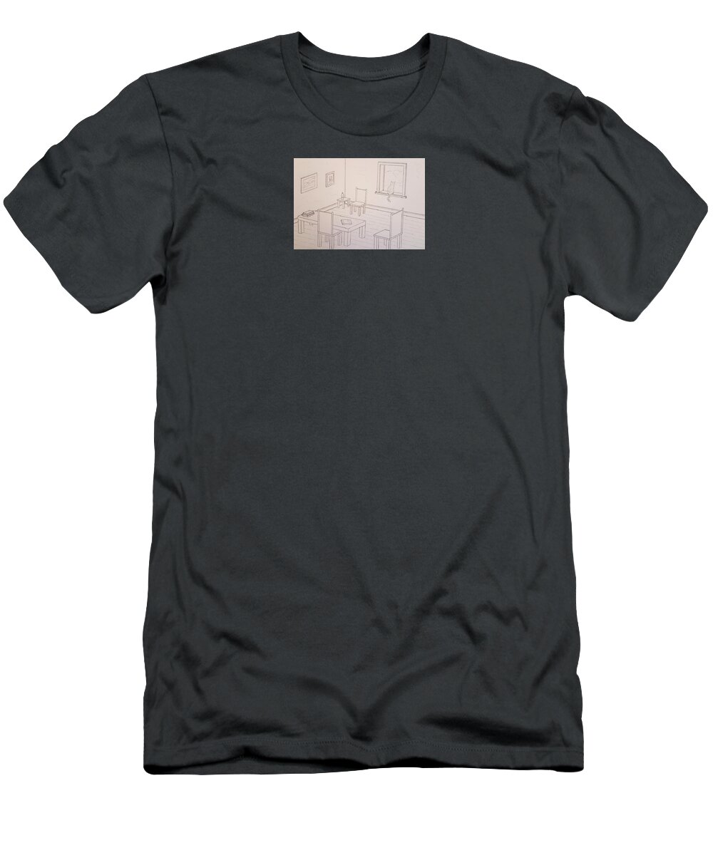 Sketch T-Shirt featuring the drawing Provence Parlor by John Klobucher