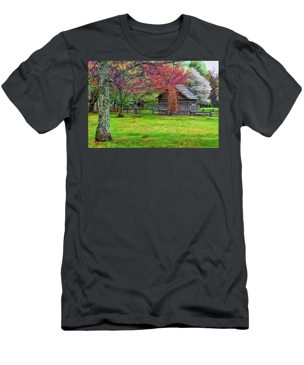 North Carolina T-Shirt featuring the photograph Puckett Cabin in the Springtime by Dan Carmichael