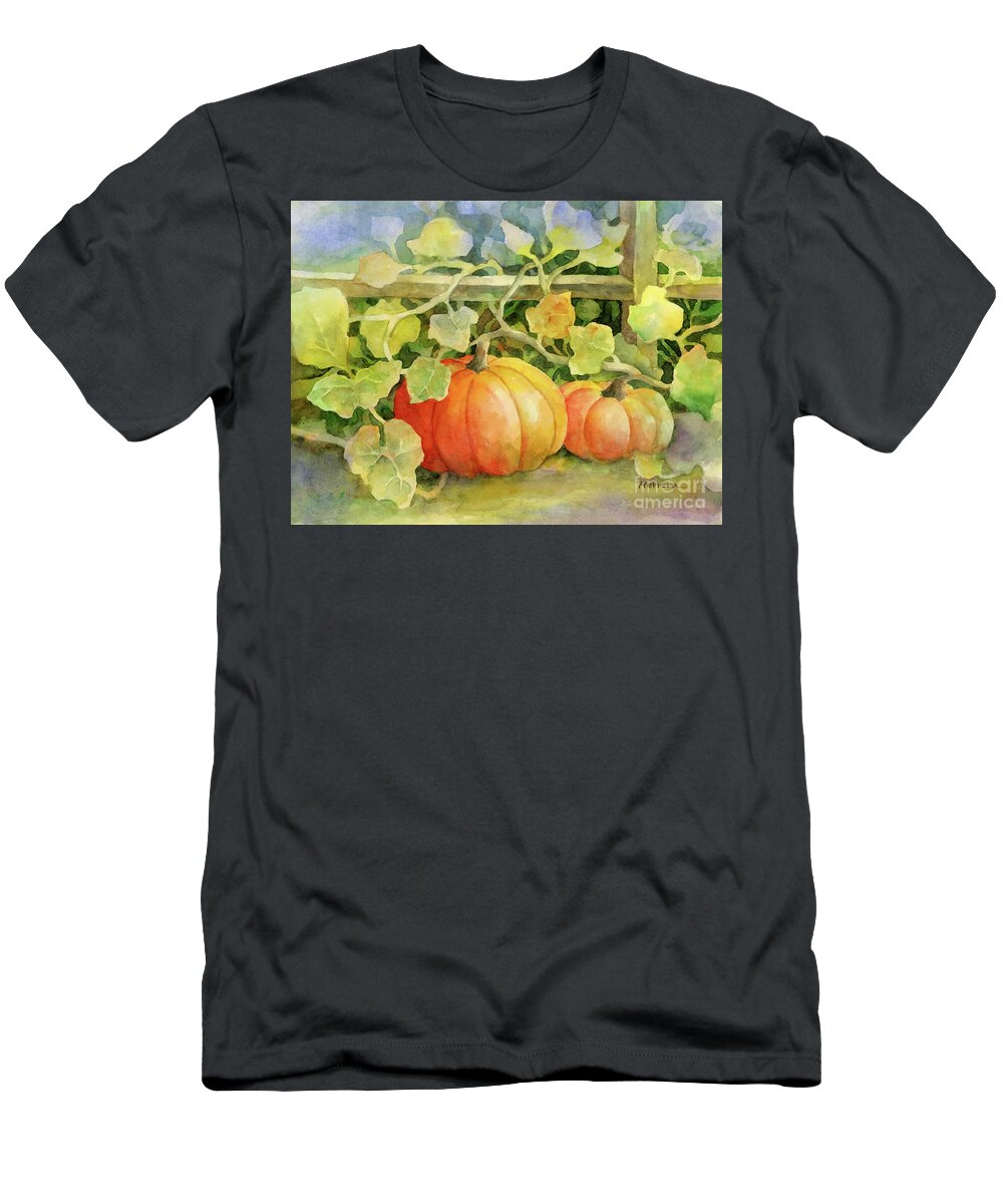 Autumn Pumpkins T-Shirt featuring the painting Pumpkin Patch 2 by Hailey E Herrera