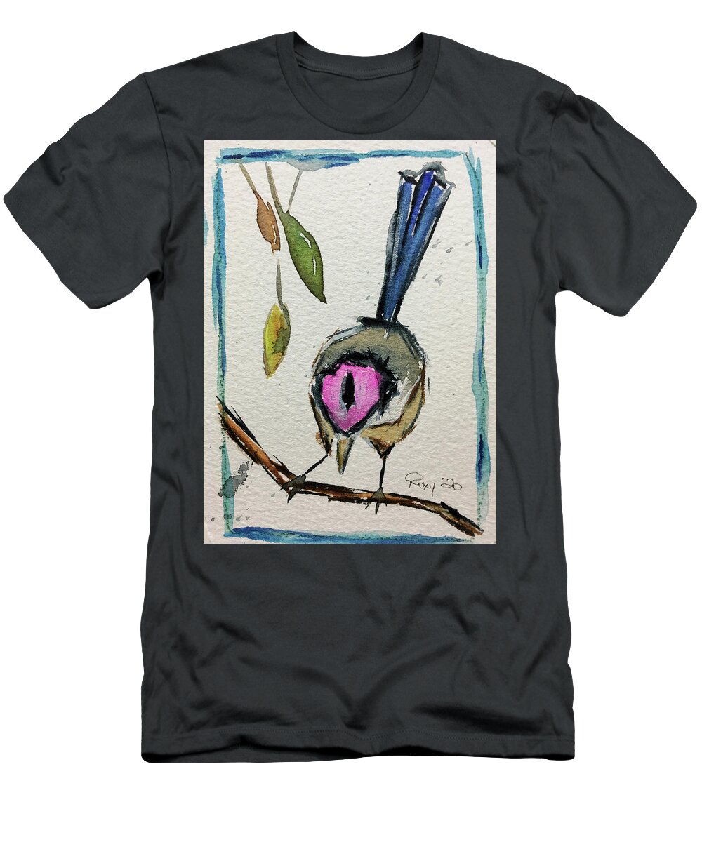 Grand Tit T-Shirt featuring the painting Purple Crowned Fairy Wren by Roxy Rich