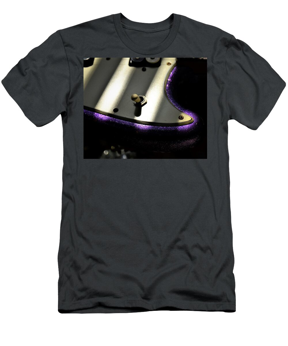 Fender T-Shirt featuring the photograph Purple Sparkle Guitar in Sunlight by Guitarwacky Fine Art
