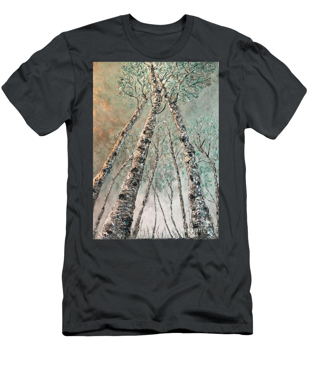 Aspen T-Shirt featuring the painting Quaking Aspens by Linda Donlin