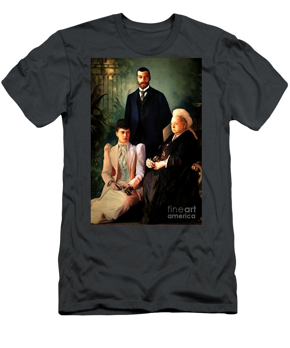 Wingsdomain T-Shirt featuring the photograph Queen Victoria with King George and Queen Mary 1893 Colorized 20210403 v2 by Wingsdomain Art and Photography