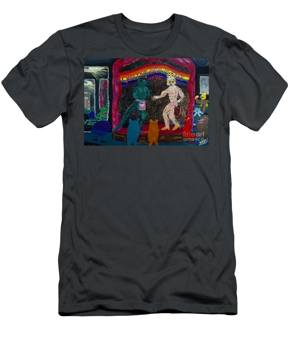 Lgbtq T-Shirt featuring the painting Queens bar muscle contest by David Westwood