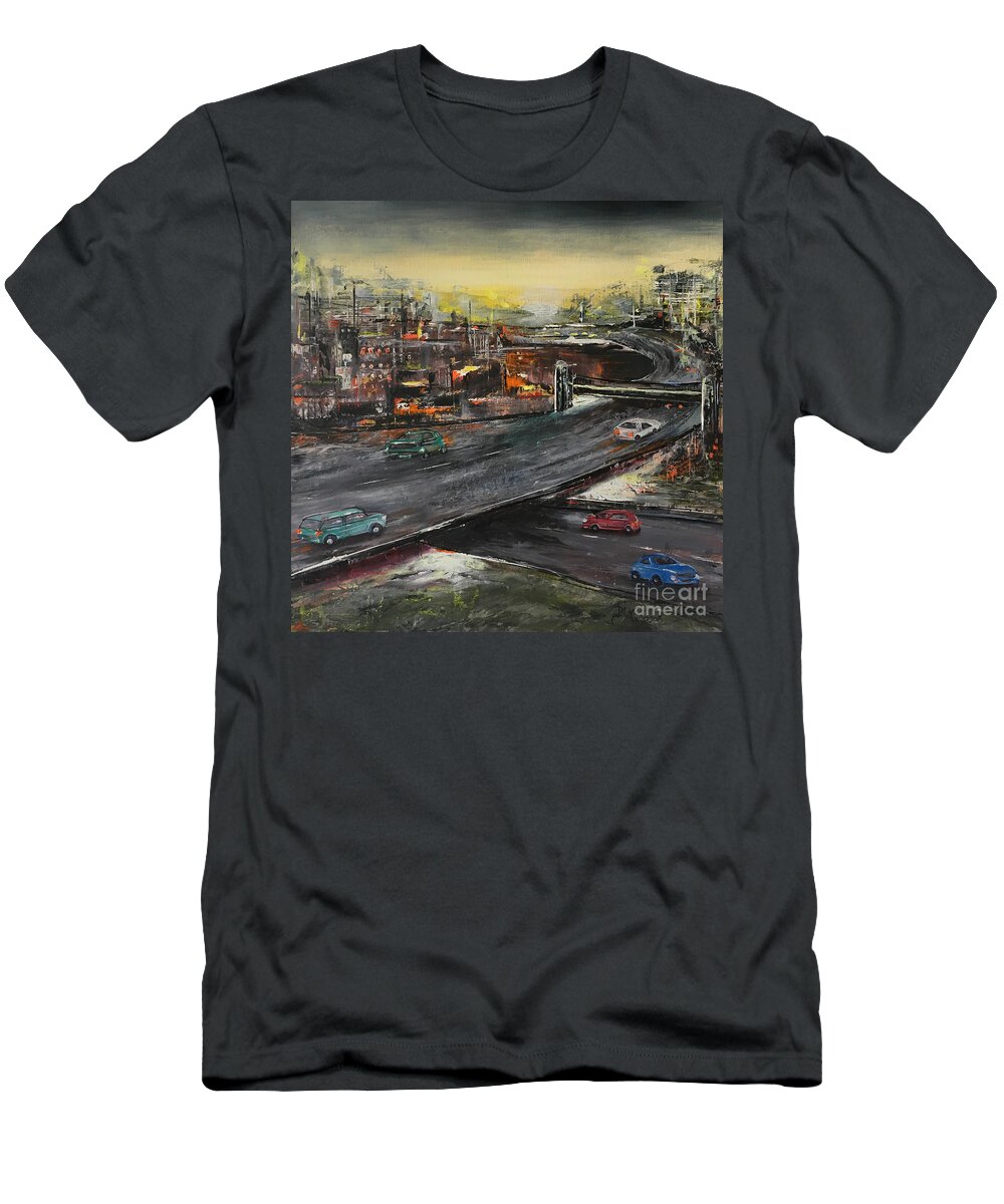 Oil Painting T-Shirt featuring the painting Quiet evening by Maria Karlosak