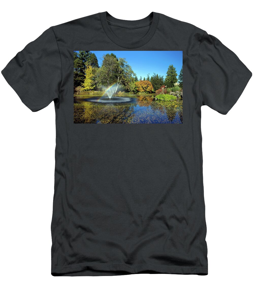 Alex Lyubar T-Shirt featuring the photograph Rainbow in the fountain by Alex Lyubar