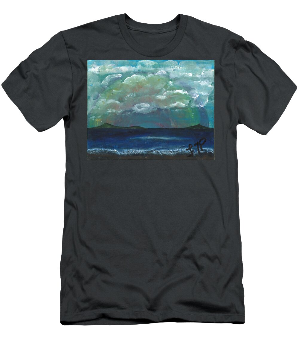 Rainbow T-Shirt featuring the painting Rainbow Over the Island by Esoteric Gardens KN