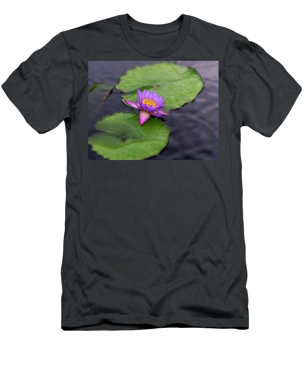 Summer T-Shirt featuring the photograph Raindrops and lilies. by Usha Peddamatham