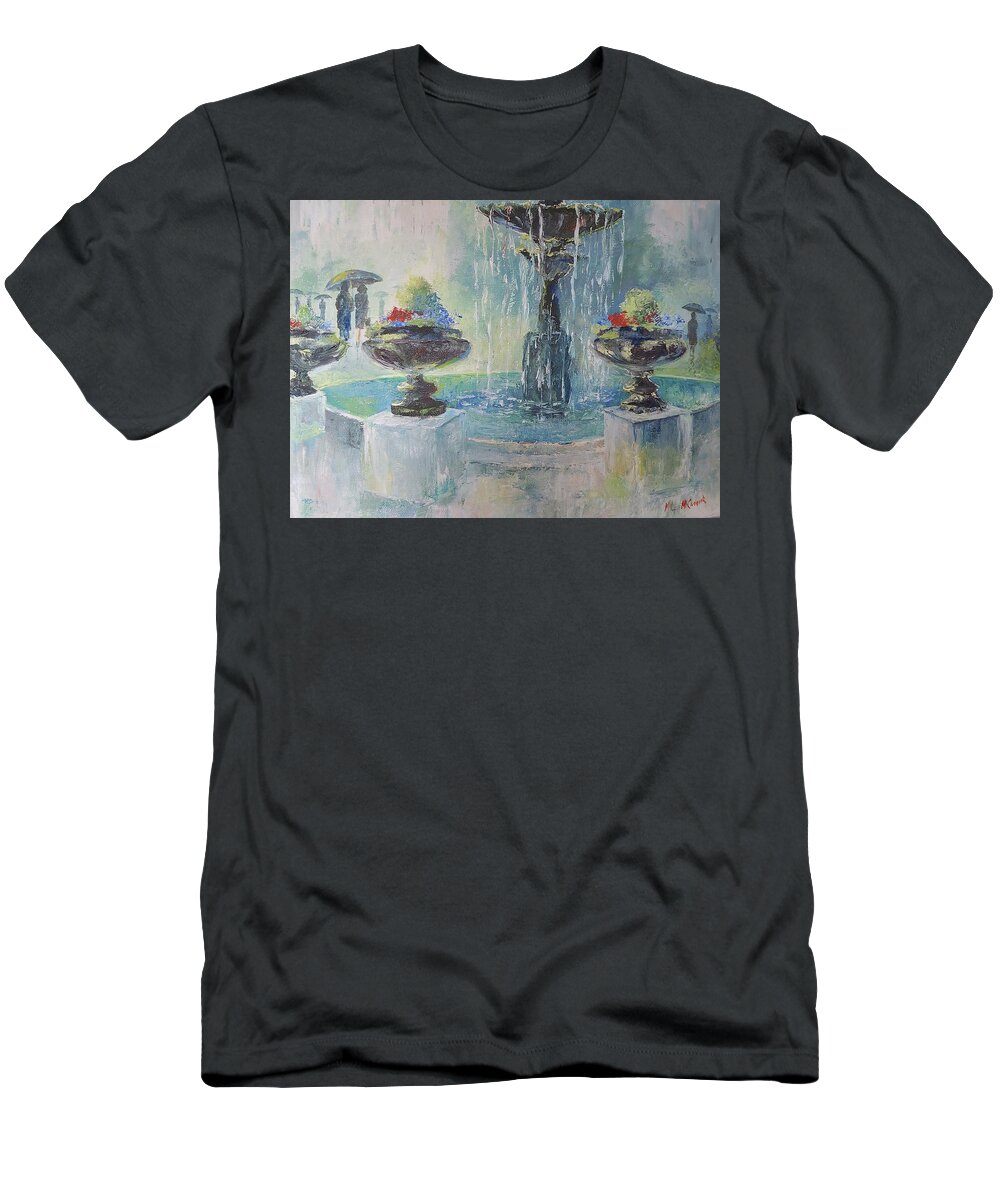 Nyc T-Shirt featuring the painting Rainy Day in the Park by ML McCormick