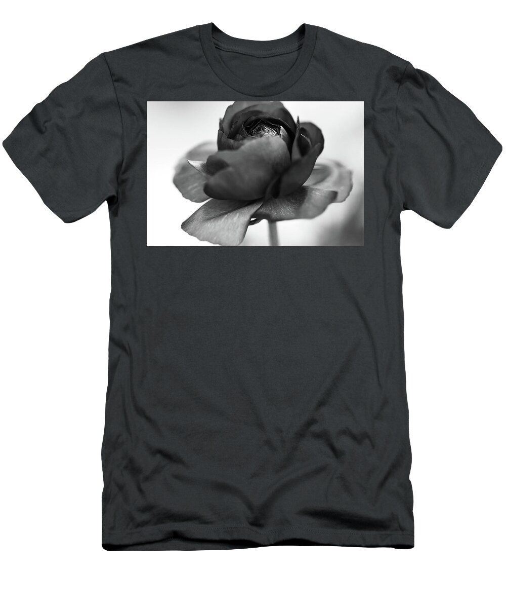 Ranunculus T-Shirt featuring the photograph Ranunculus BNW by Mary Anne Delgado