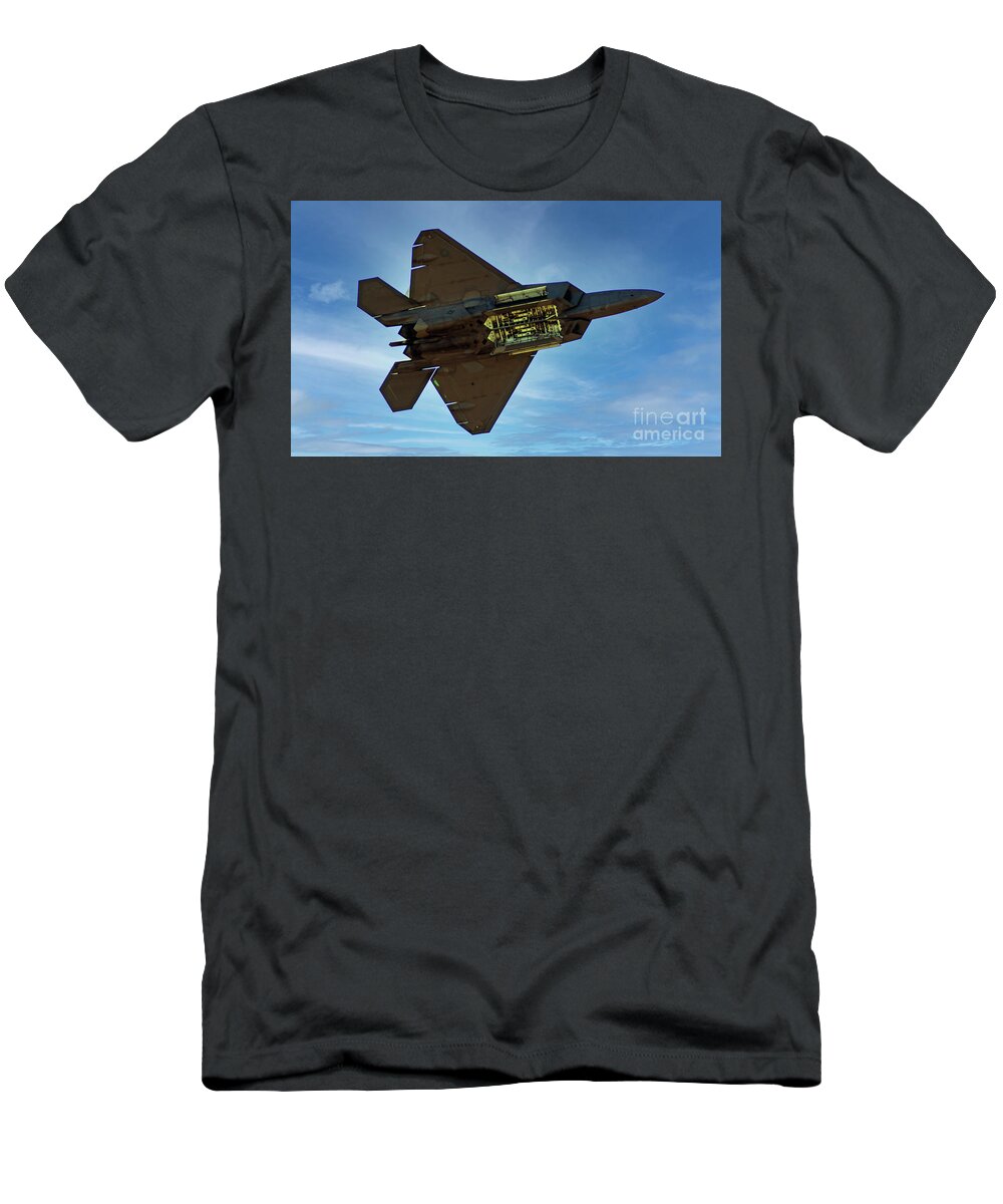 F-22 T-Shirt featuring the photograph Raptor Bombs Away by Kevin Fortier