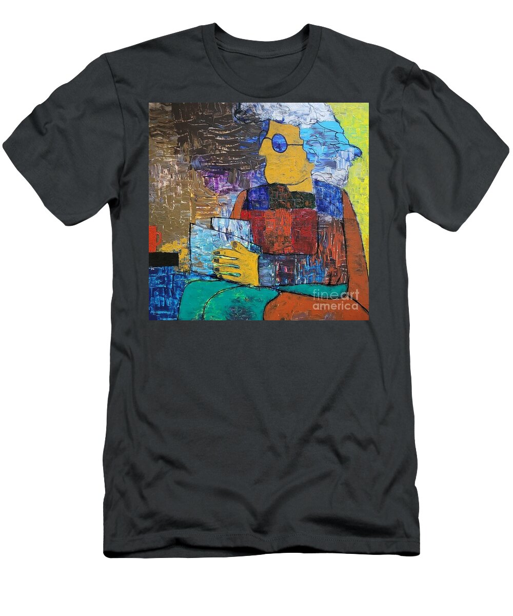  T-Shirt featuring the painting Reading the Menu by Mark SanSouci