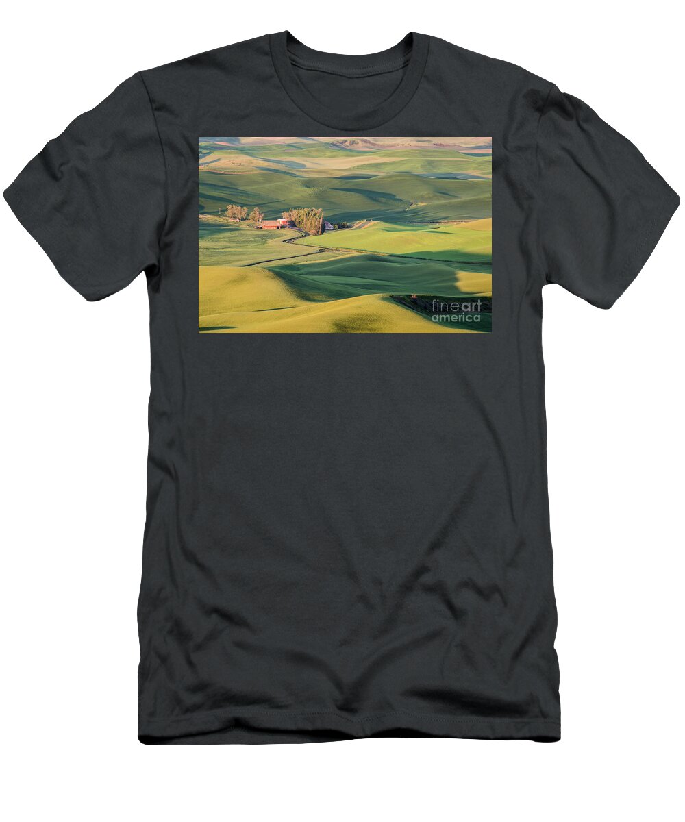Barn T-Shirt featuring the photograph Red Barn in the Palouse by Daniel Ryan