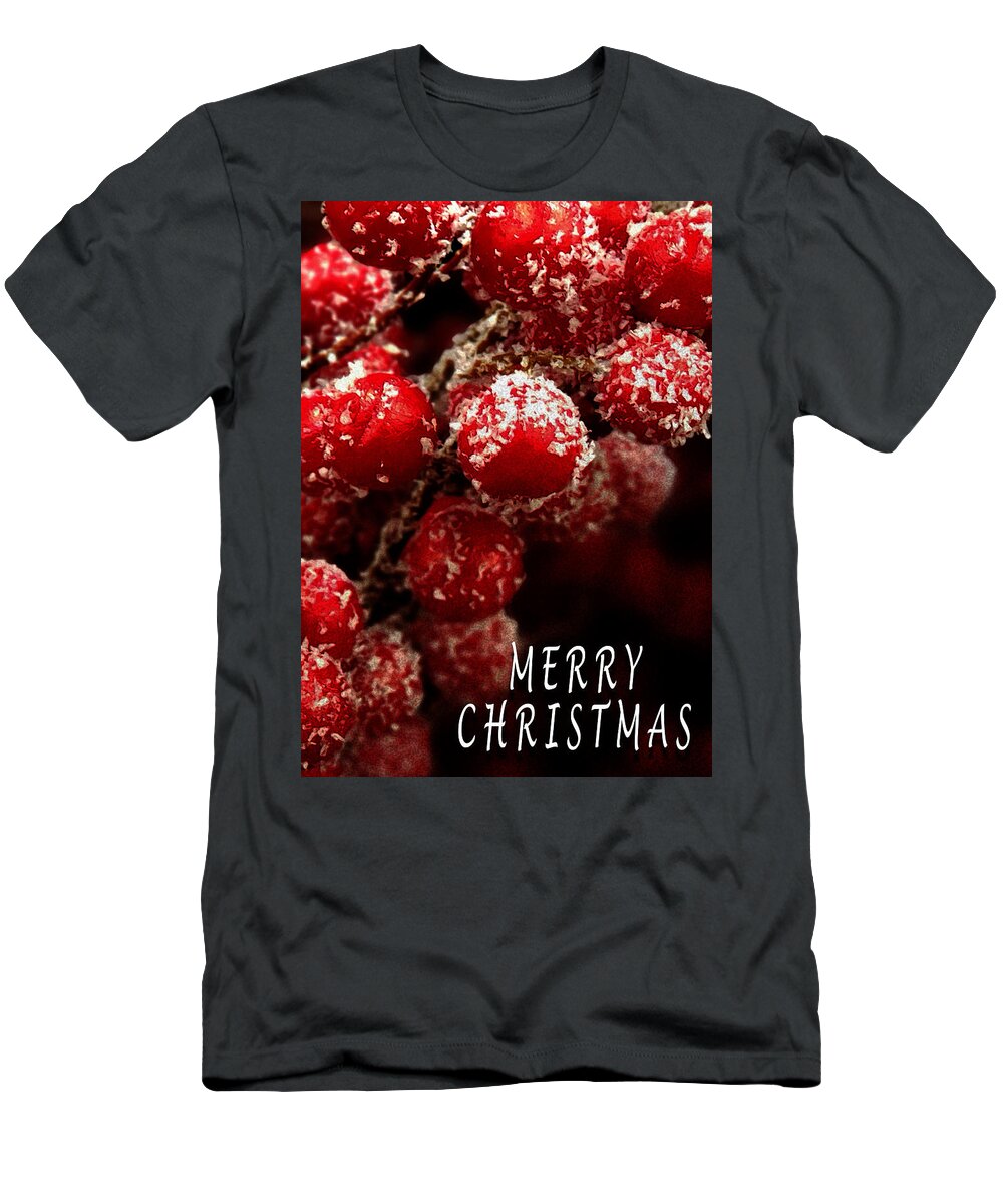 Red Berries Covered Snow Christmas Card T-Shirt featuring the photograph Red Berries Covered in Snow Christmas Card by David Morehead