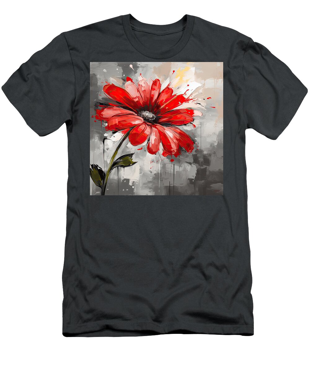 Red And Gray Art T-Shirt featuring the photograph Red Contemporary Art in Gray by Lourry Legarde