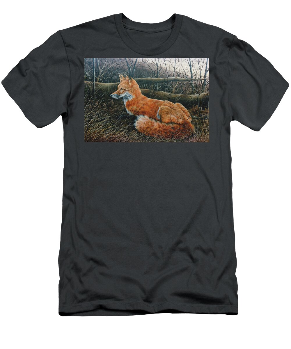 Red Fox T-Shirt featuring the painting Red Fox by Anthony J Padgett