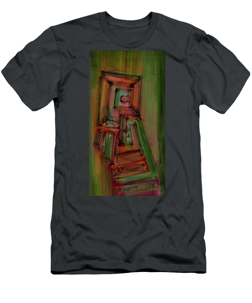 Red T-Shirt featuring the digital art Red-green portal by Ljev Rjadcenko