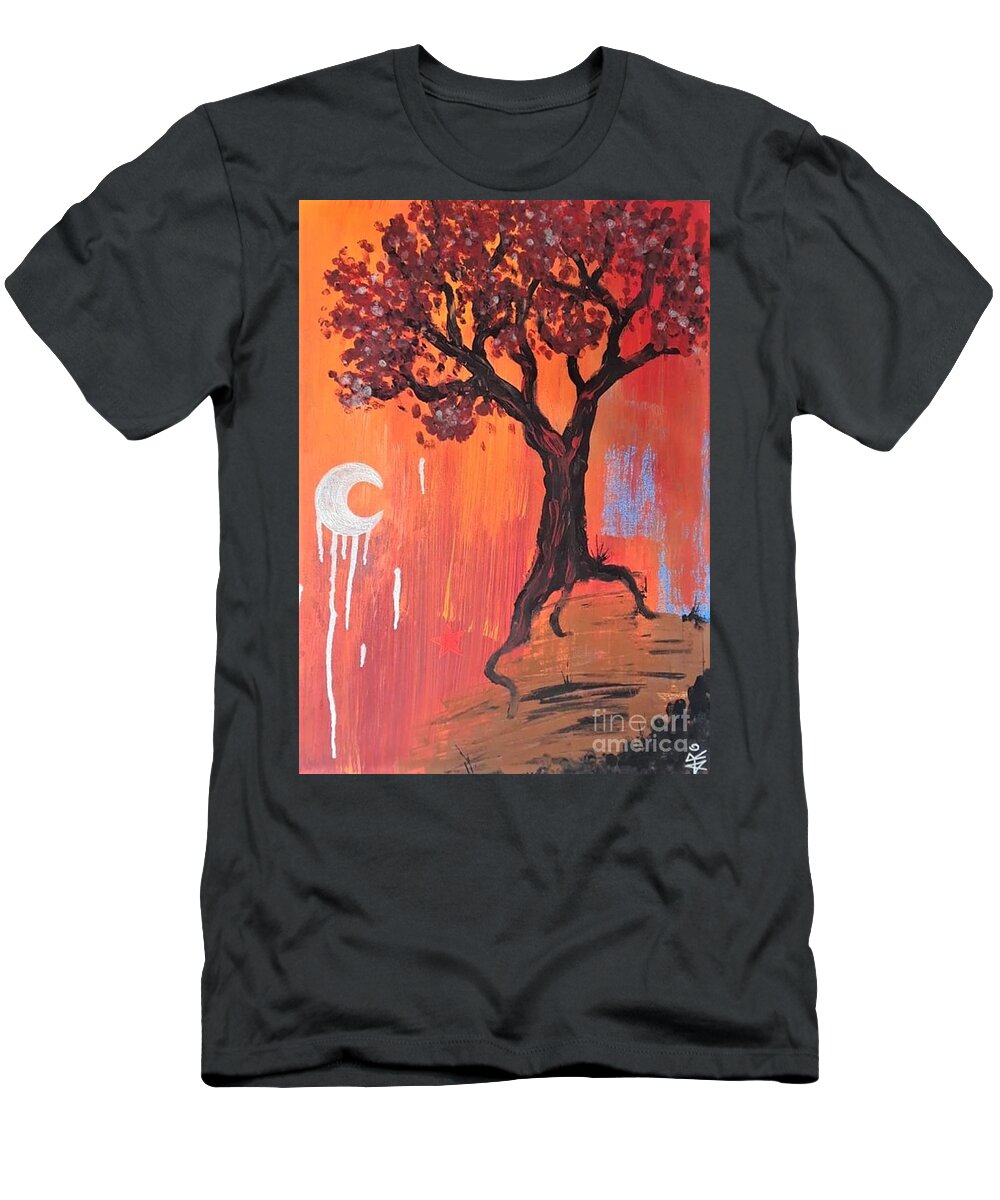 Red T-Shirt featuring the painting Red Moon Rise by April Reilly