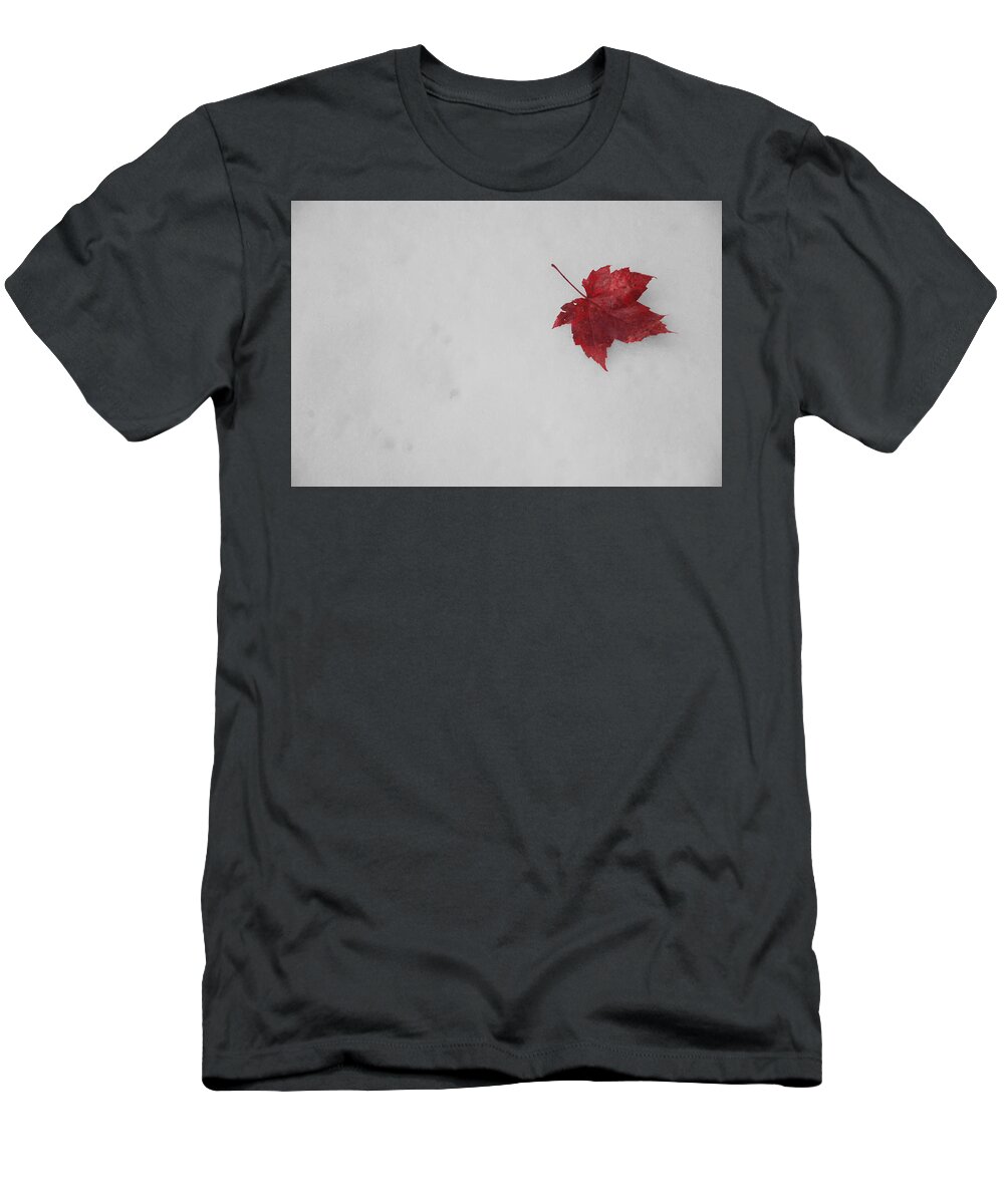 Snow T-Shirt featuring the mixed media Red on White by Moira Law