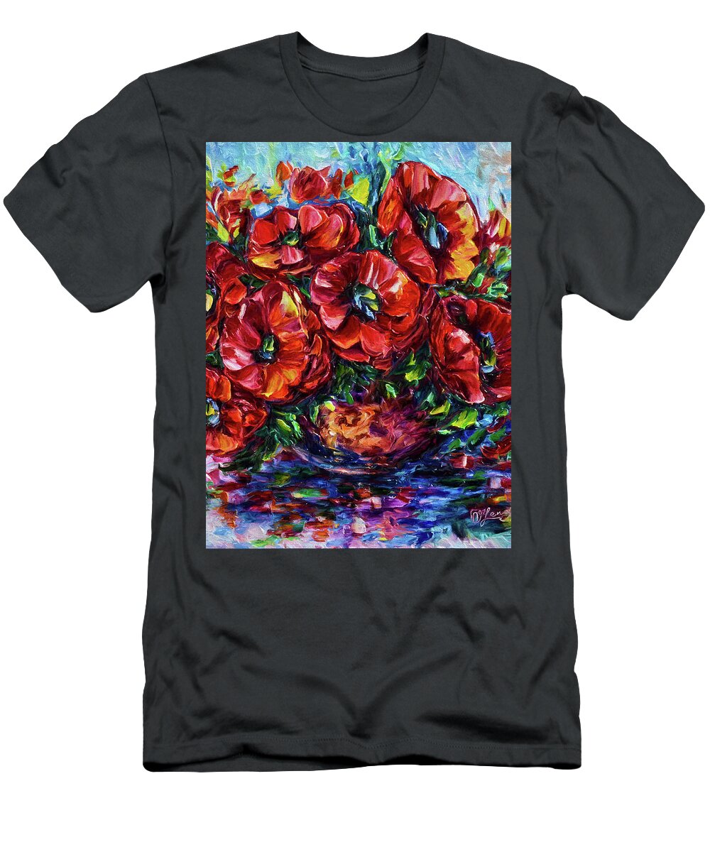  #flowers T-Shirt featuring the painting Red Poppies In A Vase by OLena Art