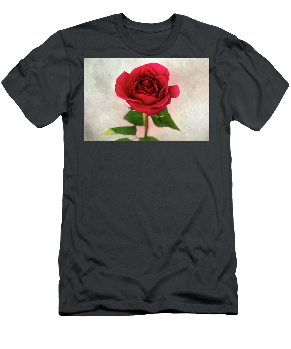Red Rose T-Shirt featuring the photograph Red Rose Single Stem Print by Gwen Gibson