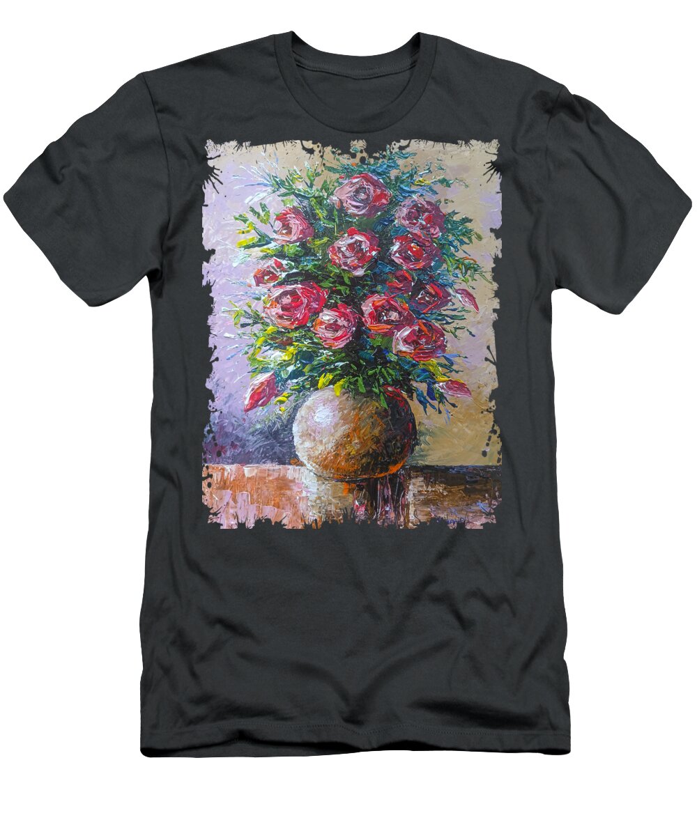 Plant T-Shirt featuring the painting Red Roses by Anthony Mwangi