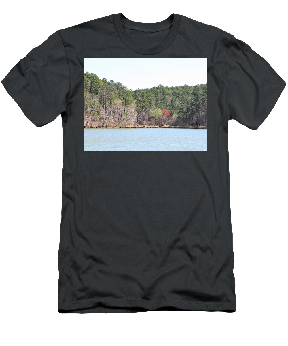 Red T-Shirt featuring the photograph Red Tree Dock by Ed Williams