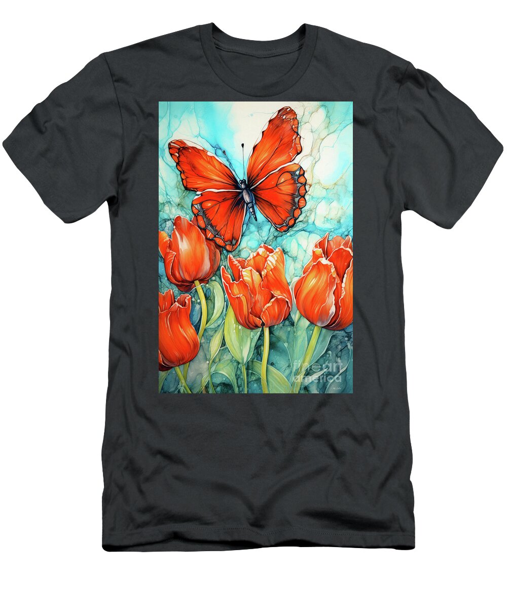 Red Tulips T-Shirt featuring the painting Red Tulip Rapture by Tina LeCour