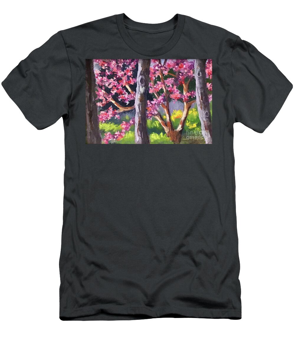 Redbud T-Shirt featuring the painting Redbud by Anne Marie Brown