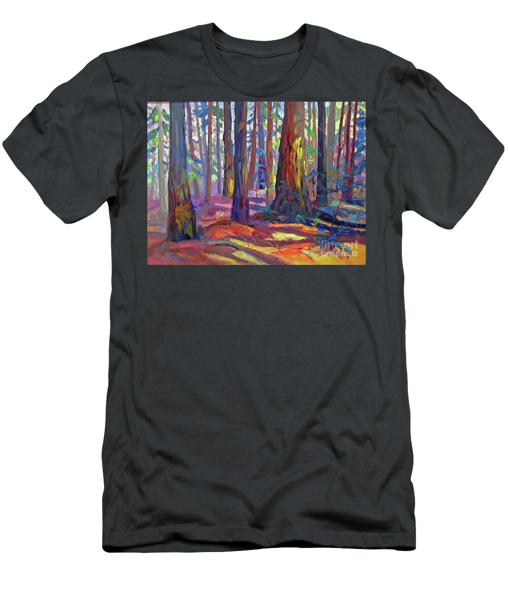 Redwood Tree T-Shirt featuring the painting Redwoods by John McCormick