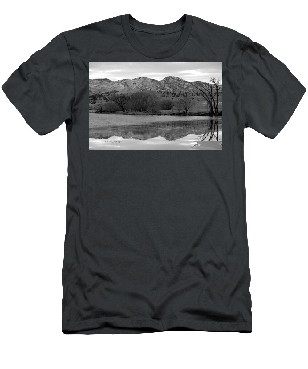 Black And White T-Shirt featuring the photograph Reflections in Icy Waters BW by Kae Cheatham