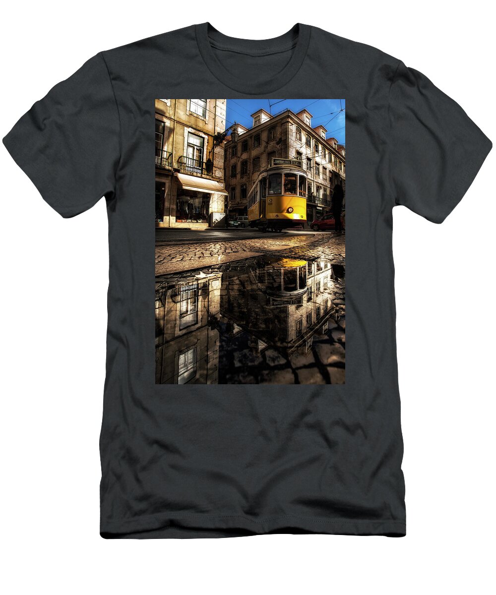 Tram12 T-Shirt featuring the photograph Reflected by Jorge Maia