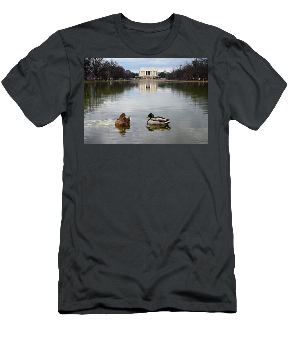 Ducks T-Shirt featuring the photograph Reflecting Pool Visitors by Steven Nelson