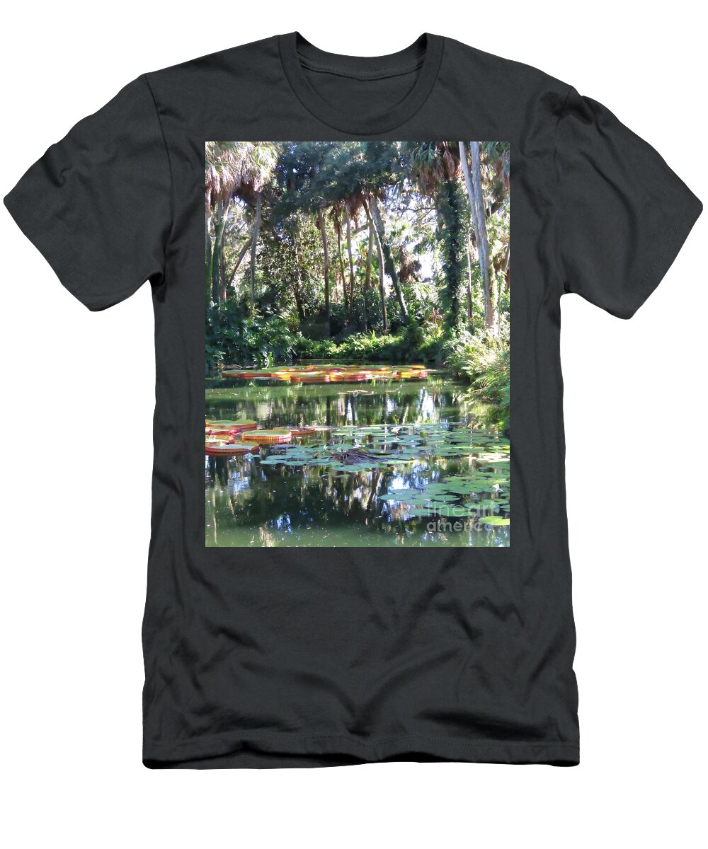 Amazon Water Lily T-Shirt featuring the photograph Reflections of Bok Tower Pond 2 by World Reflections By Sharon