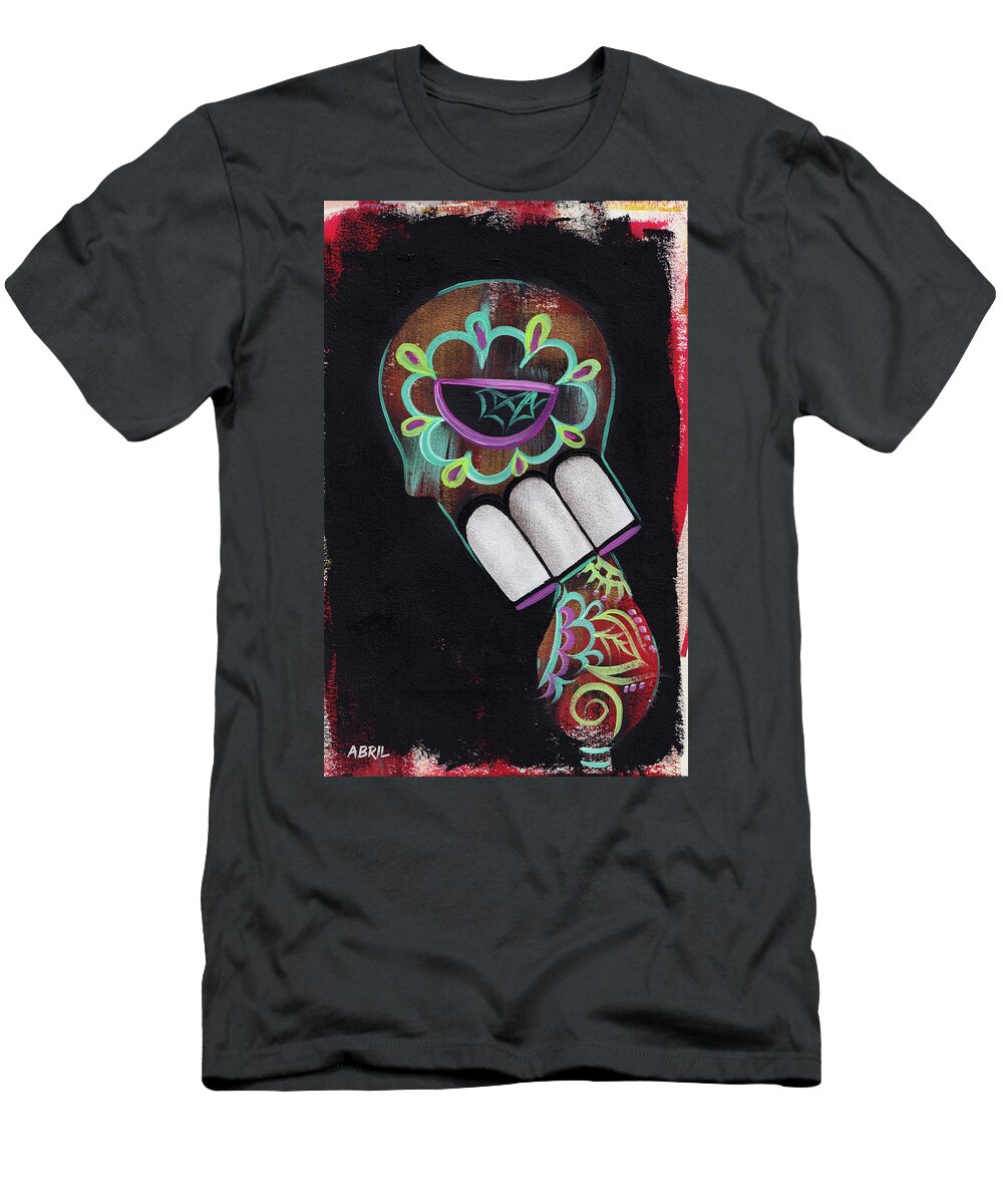 Dia De Los Muertos T-Shirt featuring the painting Regret by Abril Andrade