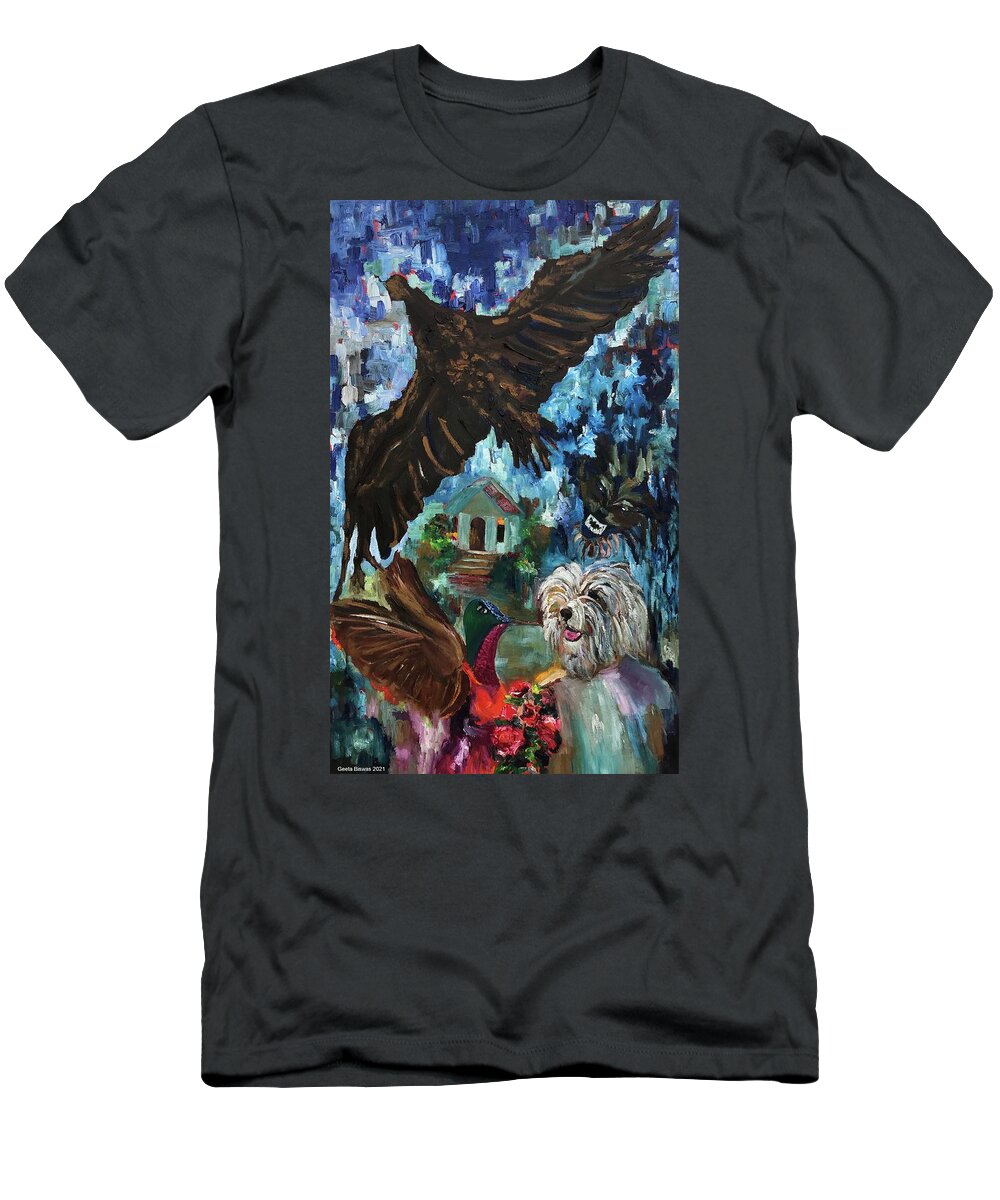 Relationship T-Shirt featuring the painting Relational Dynamics, concept art by Geeta Yerra