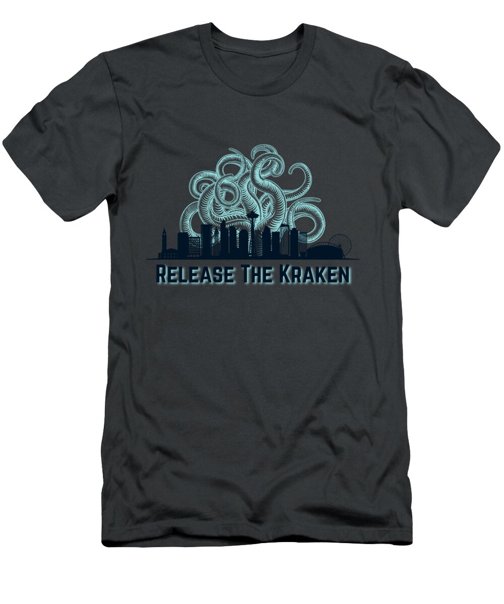 Seattle Kraken T-Shirt featuring the digital art Release The Kraken Design. by Joshua Gilbert