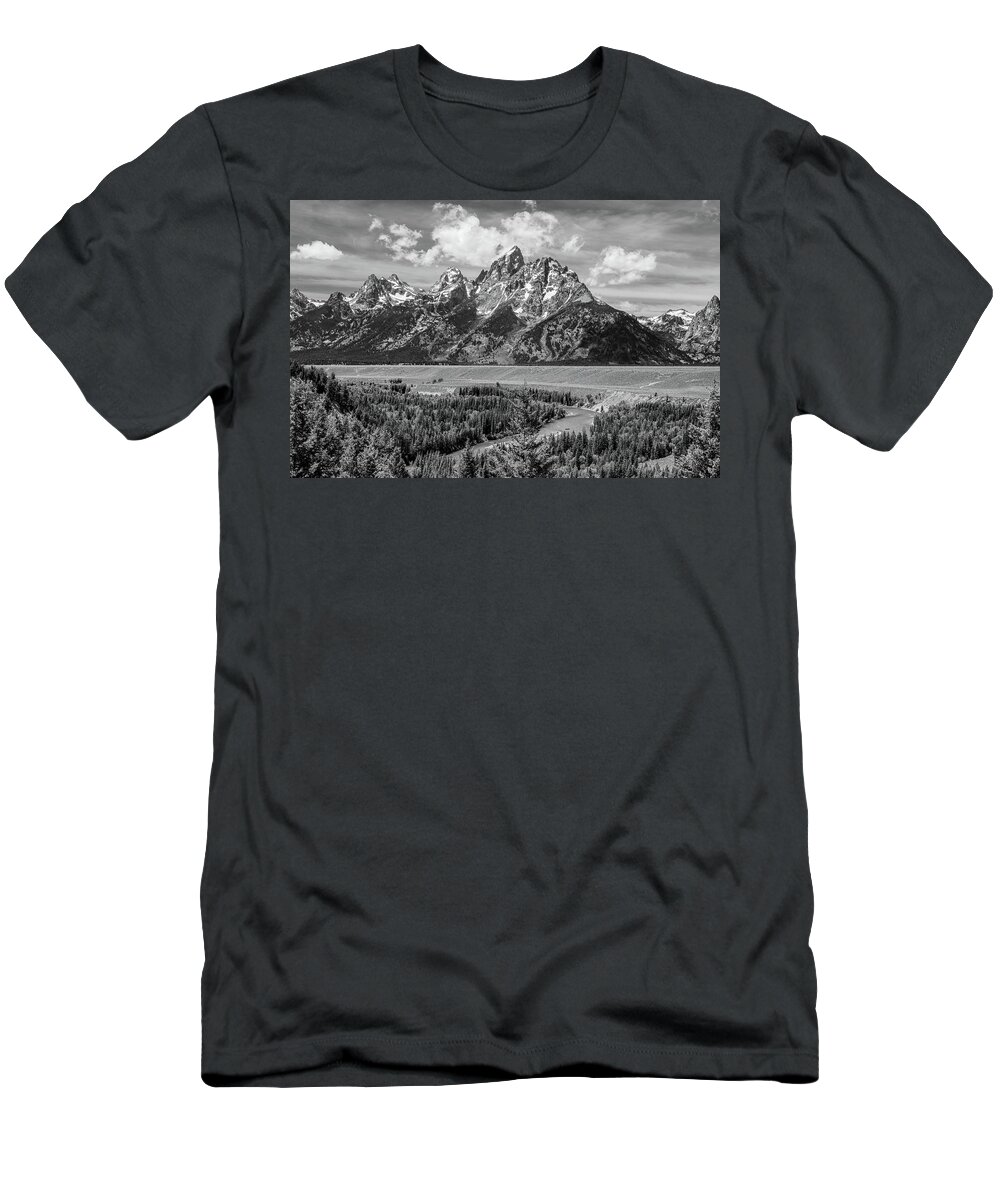 Grand Tetons National Park T-Shirt featuring the photograph Remembering Ansel Adams, Black and White by Marcy Wielfaert