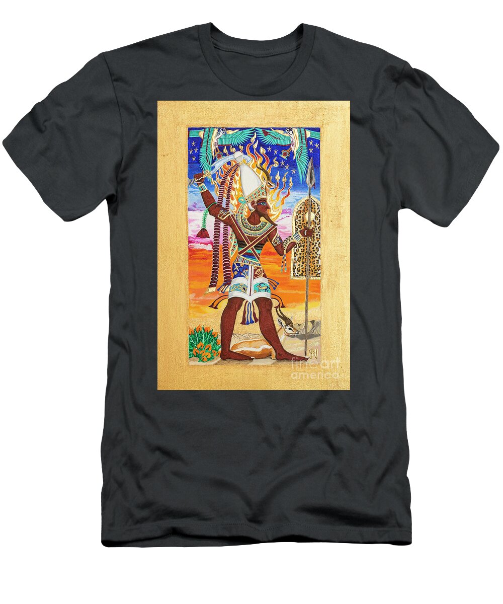 Reshpu T-Shirt featuring the mixed media Reshpu Lord of Might by Ptahmassu Nofra-Uaa
