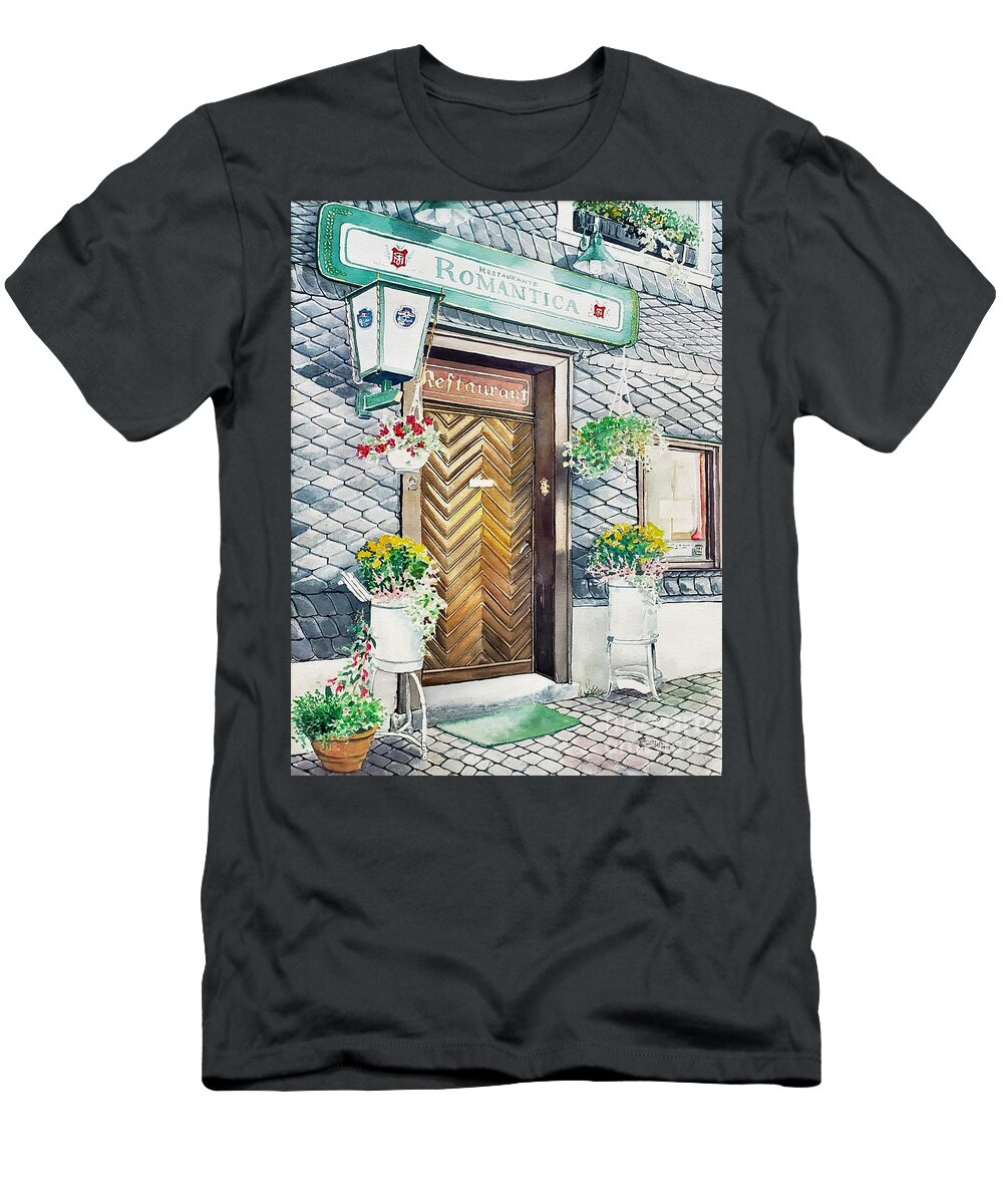Restaurant T-Shirt featuring the painting Restaurant Romantica by Merana Cadorette