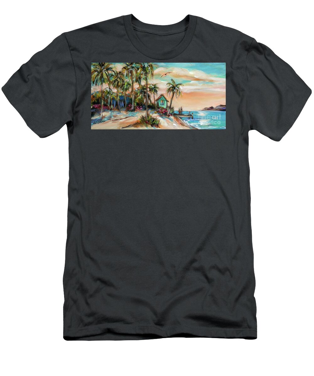 Ocean T-Shirt featuring the painting Retirement Day, Sunset by Linda Olsen