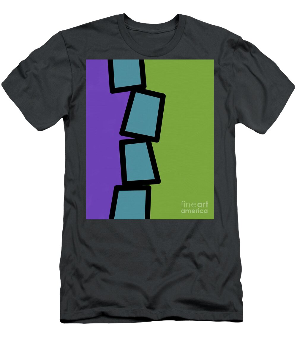 Retro T-Shirt featuring the mixed media Retro Blue Rectangles 2 by Donna Mibus
