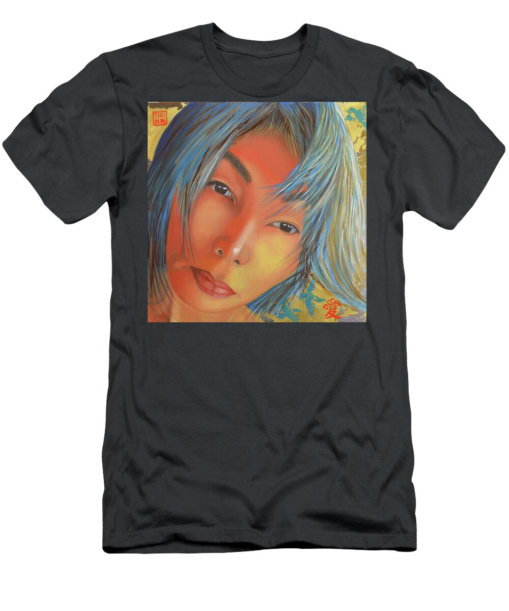 Blue Hair T-Shirt featuring the painting Reveries by Thu Nguyen