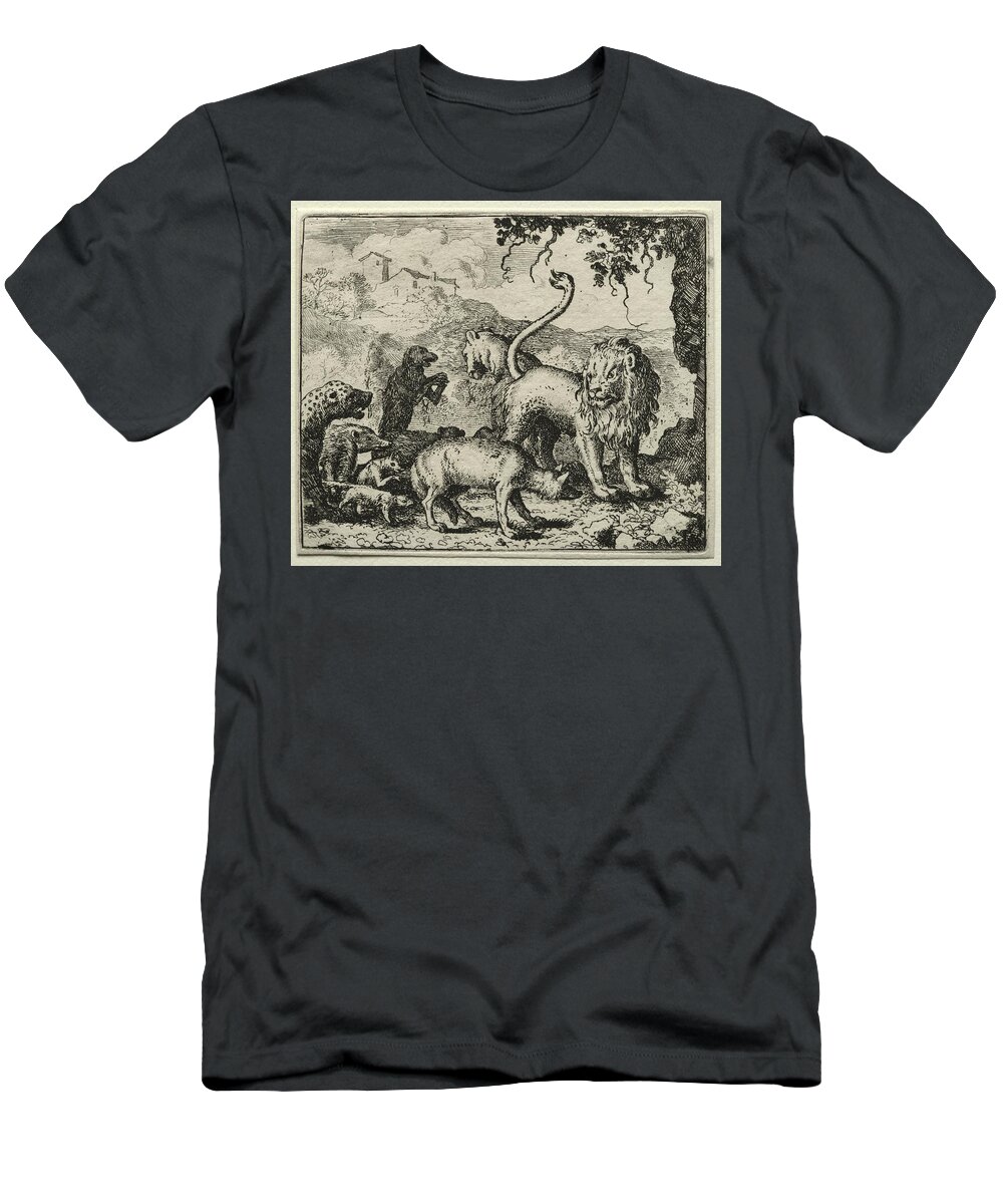 White T-Shirt featuring the painting Reynard the Fox First Complaint of the Wolf 1650 75 Allart van Everdingen by MotionAge Designs